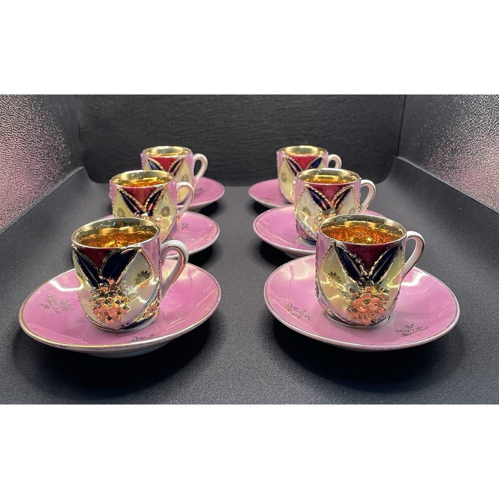 Demitasse Espresso or Tea Cups & Reticulated Saucers. Made in Germany Set of 6